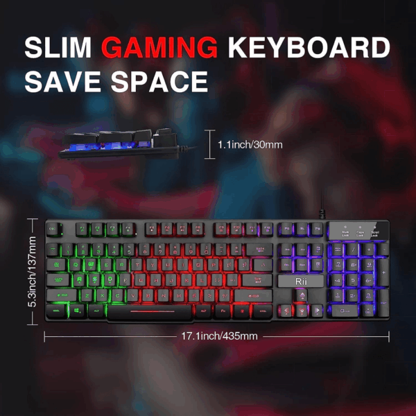 RK100+ Multiple Color Rainbow LED Backlit Large Size USB Wired Mechanical Feeling Multimedia PC Gaming Keyboard,Office Keyboard for Working or Primer Gaming,Office Device - Image 3