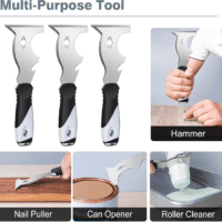 Putty Knife, Paint Scraper 10 in 1 Putty Knife Multi Use Painters Tool, Taping Knife, Paint Scraper Tool for Wood, Metal Scraper with Hammer End, Razor Blade Scraper, Spackle Tool - Image 2
