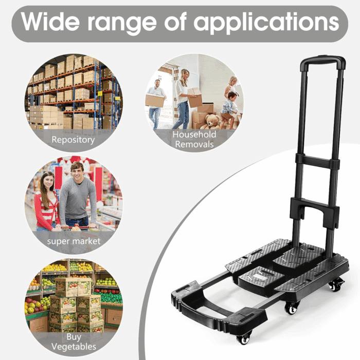 Folding Hand Truck, Portable Heavy Duty Dolly, 6 Wheels Collapsible Luggage Cart with 2 Elastic Ropes - Compact Trolley for Easy Moving - Ideal Hand Cart for Travel and More - Image 4