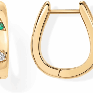 14K Gold Plated 925 Sterling Silver Posts Chunky Huggie Earrings for Women | Multi-Colored Cubic Zirconia Statement Hoop Earrings