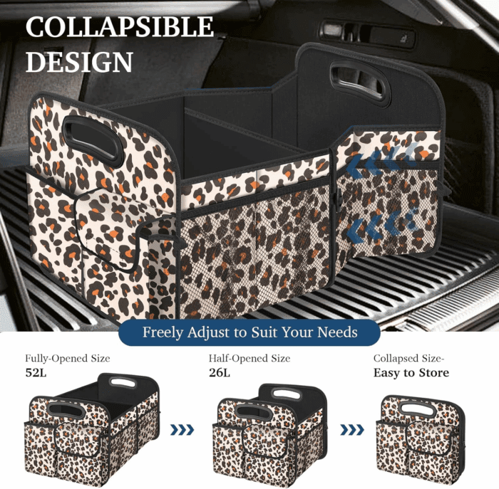 Car Trunk Organizer, Car Storage Organizer with Large Capacity Waterproof Collapsible Trunk Organizer for Car Suv/Jeep/Sedan (Leopard Print, Standard) - Image 4