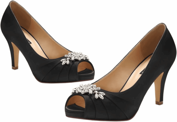 Peep Toe Mid Heels for Woman Rhinestones Satin Evening Prom Wedding Shoes - Image 2