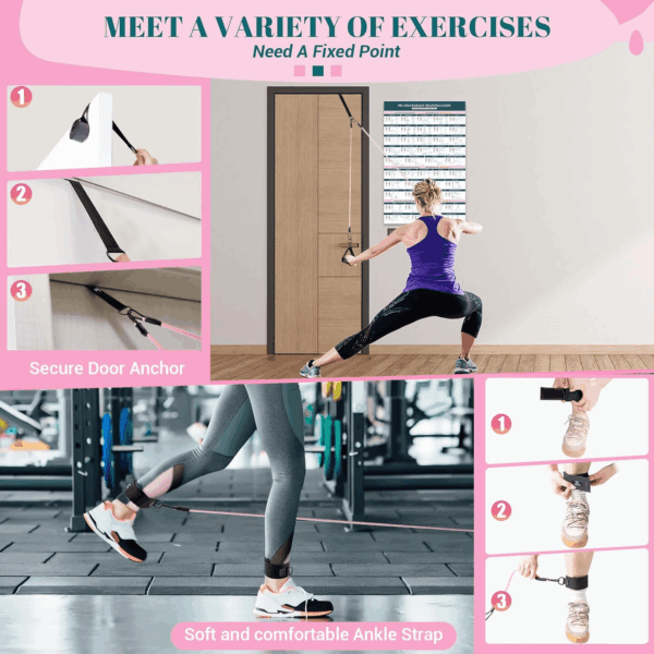 Pilates Bar Kit with Resistance Bands, Multifunctional Yoga Pilates Bar with Heavy-Duty Metal Adjustment Buckle, Portable Home Gym Pilates Resistance Bar Kit for Women Full Body Workouts - Image 8