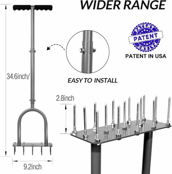 Lawn Aerator Spike Metal Manual Dethatching Soil Aerating Lawn with 15 Iron Spikes, Pre-Assembled Grass Aerator Tools for Yard, Lawn Aeration, Garden Tool, Revives Lawn Health, Patented - Image 2