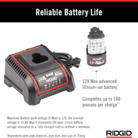 72553 Model RP 115 Mini Press Tool and Battery Kit with 1/2" to 3/4" Propress Press Tool Jaws, 2V Li/Ion Battery, 12V Charger, and Carrying Case , Red - Image 6