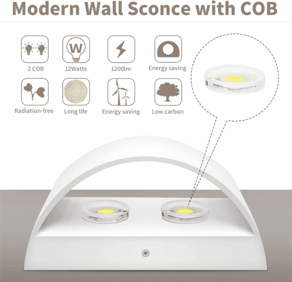 Modern LED Wall Sconce Light Dimmable 12W up down Wall Light for Bedroom Living Room, Warm White - Image 5