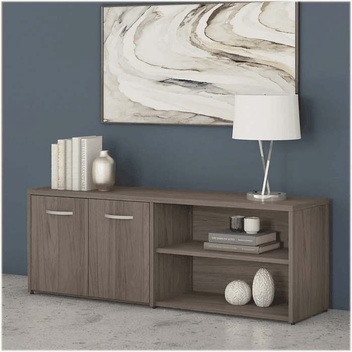 Studio C Low Storage Cabinet with Doors and Shelves in Modern Hickory - Image 2