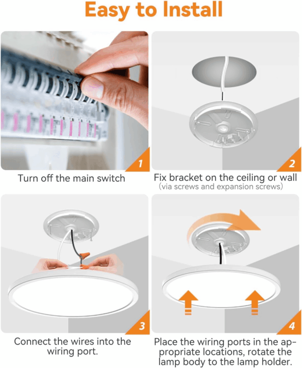4PACK White Flush Mount LED Ceiling Light, 9Inch 24Watt, 3000K/4500K/6000K, Ultra Slim for Bedroom, Living Room, Kitchen, Hallway, NOT-DIMMABLE - Image 4