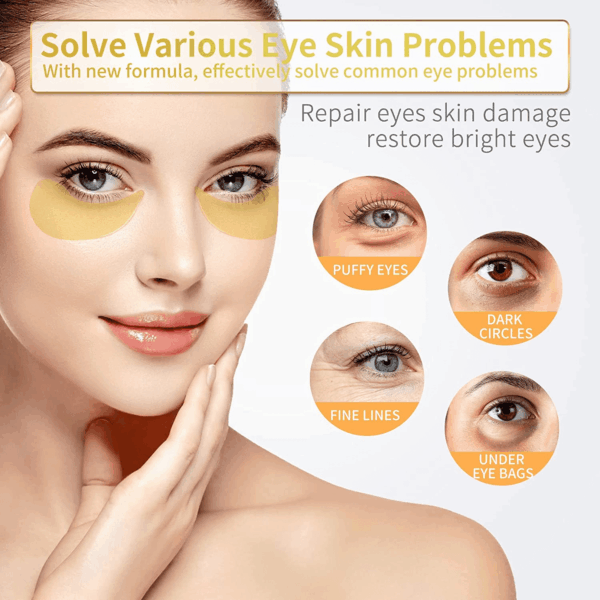Under Eye Patches - 60 Pcs - 24K Gold Eye Mask- Puffy Eyes & Dark Circles Treatments,Reduce under Eye Bags and Smooth Wrinkles,Eye Skin Care Pads with Collagen,Hyaluronic Acid & Castor Oil - Image 2