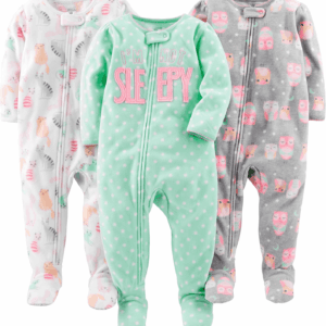 Toddlers and Baby Girls' Loose-Fit Flame Resistant Fleece Footed Pajamas, Pack of 3