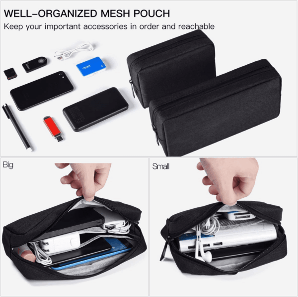 Universal Electronics Accessories Case, 2-Pack Portable Soft Carrying Case Bag Wire Cable Organizer for Hard Drive, Power Adapter, Laptop Mouse, Cosmetics Kit, Small+Big-Black - Image 3