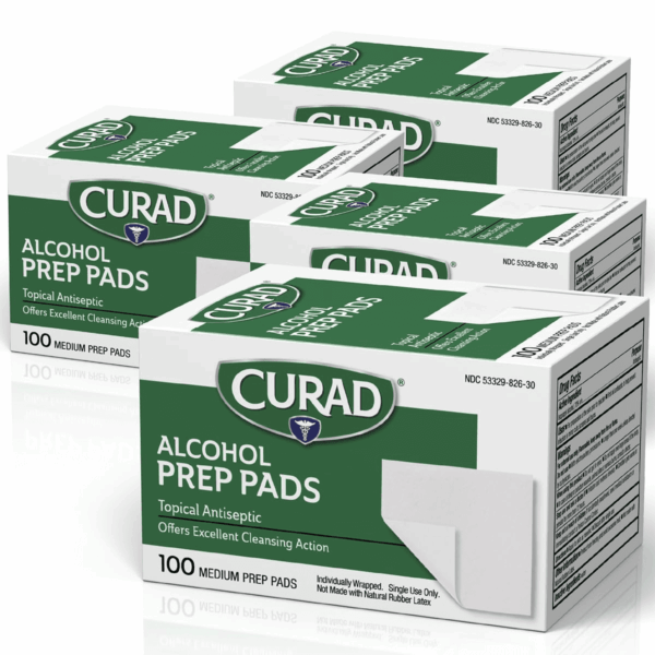 Alcohol Prep Pads (Pack of 4 Boxes) | 400 Pieces of Medium Isopropyl Alcohol Wipes Individually Wrapped | First Aid Alcohol Swabs for Cuts & Scrapes | Medical Alcohol Pads for General Cleansing