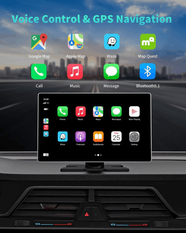 Portable Apple Carplay Screen for Car, 9" Wireless Apple Carplay & Android Auto,4K Dash Cam,1080P Backup Camera Dvr,Car Audio Receivers GPS Navigation Mirror Link, Bluetooth,Fm, Siri - Image 4