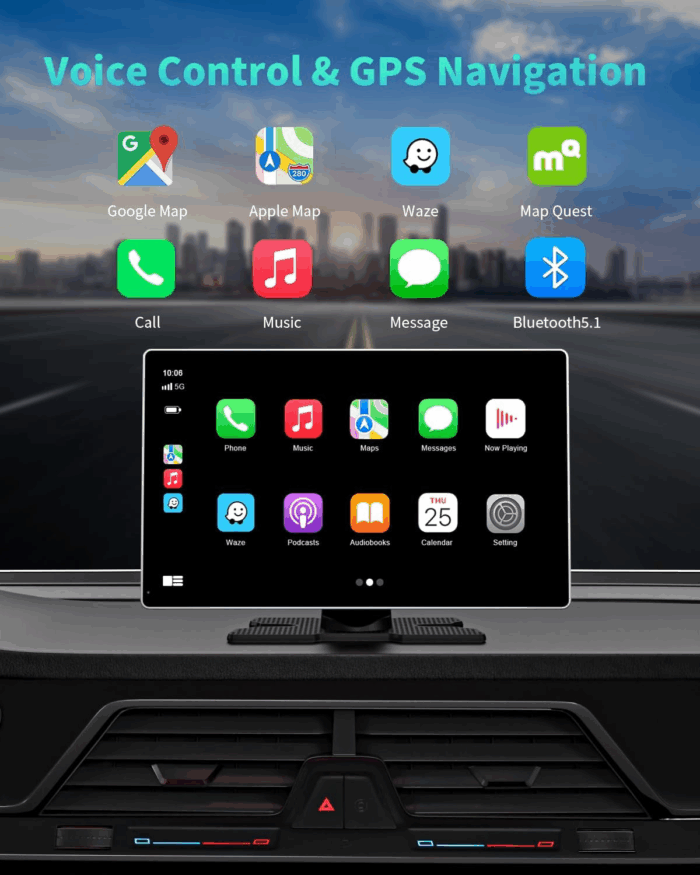 Portable Apple Carplay Screen for Car, 9" Wireless Apple Carplay & Android Auto,4K Dash Cam,1080P Backup Camera Dvr,Car Audio Receivers GPS Navigation Mirror Link, Bluetooth,Fm, Siri - Image 4