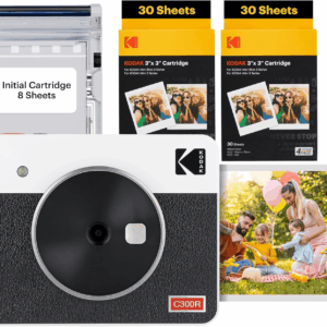 Mini Shot 3 Retro 4PASS 2-In-1 Instant Digital Camera and Photo Printer (3X3 Inches) + 60 Sheets Cartridge Bundle, White