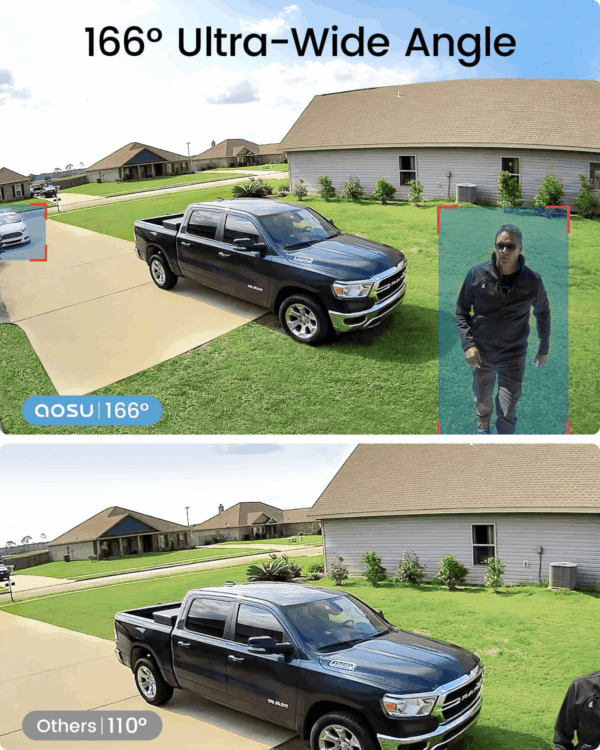 3K/5MP Solar Security Cameras Outdoor Wireless, Ultra HD Video Home Security System 4-Cam Kit with 166° Ultra Wide Angle, Cam-To-Cam Sync, Color Night Vision, Spotlight & Siren, No Monthly Fees - Image 3
