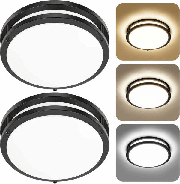 12 Inch Flush Mount Ceiling Lights, 36W 3200LM Black Dimmable Light Fixtures Ceiling Mount, 3000K-5000K Selectable Modern Kitchen Light Fixtures for Stairwell, Balcony, Corridor, Laundry (2-Pack) - Image 9
