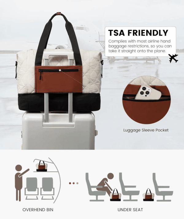 Weekender Bags for Women, Puffer Travel Duffel Bags for Woman, Large Hospital Bag for Women Labor Delivery with Shoe Compartment, Carry on Overnight Bag, Personal Item Travel Bag for Airplane - Image 6