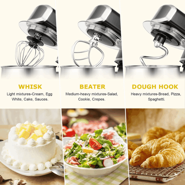 Stand Mixer,3.2Qt Small Electric Food Mixer,6 Speeds Portable Lightweight Kitchen Mixer for Daily Use with Egg Whisk,Dough Hook,Flat Beater (Black) - Image 4