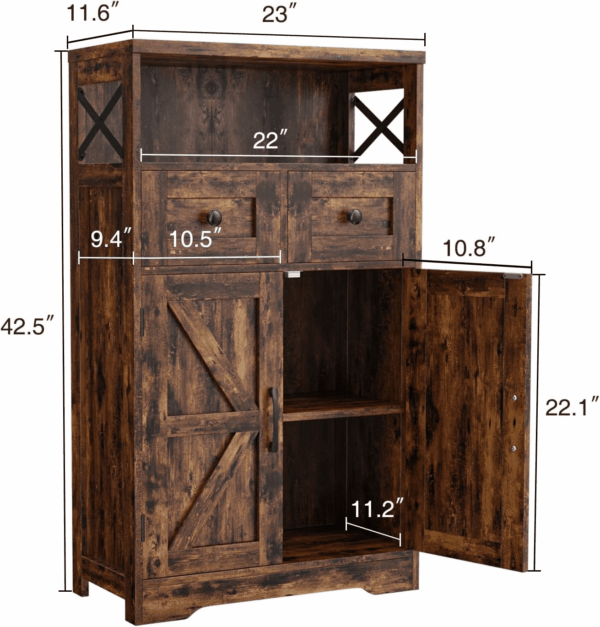Farmhouse Storage Cabinet with Drawers and Shelves, Kitchen Pantry Storage Cabinet, Floor Hutch Cupboard for Dining Living Room Home Office, Rustic Brown - Image 2