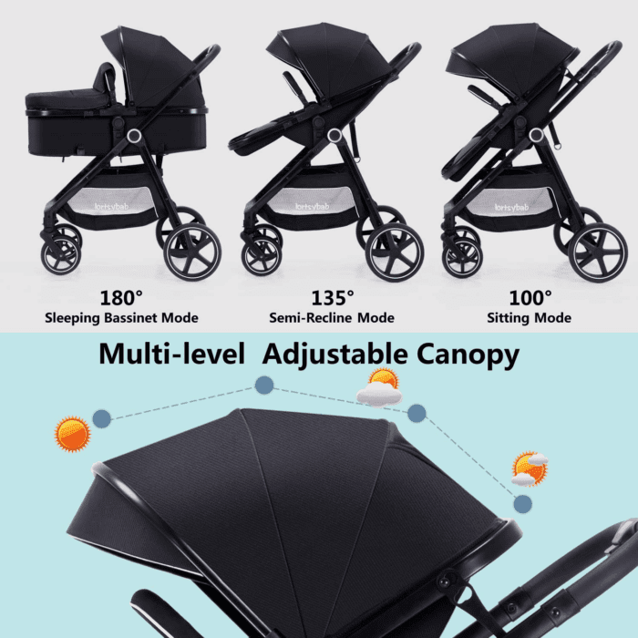 2-In-1 Baby Stroller with Bassinet Mode - Folding Infant Newborn Pram Stroller with Reversible Seat - Toddler Strollers for 0-36 Months Old Babies - Image 2
