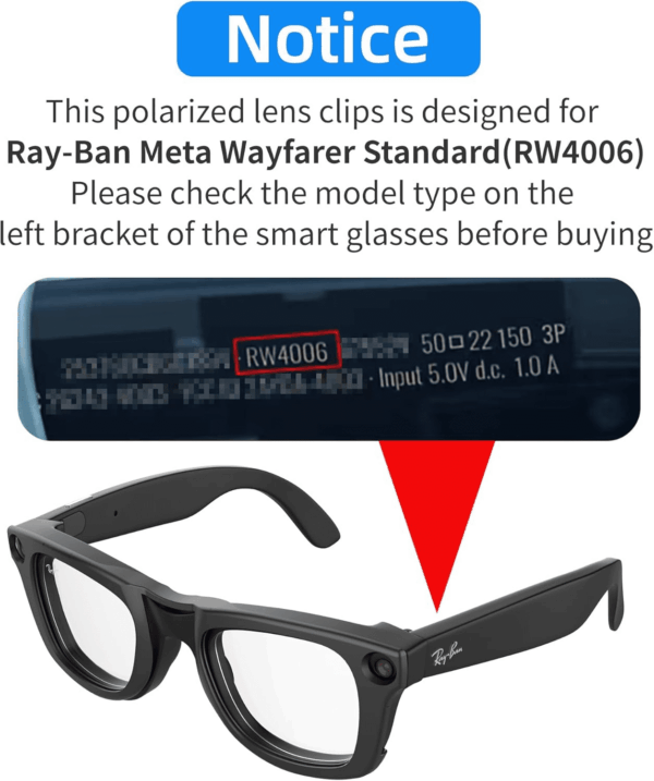 Polarized Clip Compatible with Ray-Ban Meta Wayfarer (RW4006 Size M Standard 50-22) Smart Glasses Color Changing Clip Set (Night Vision Yellow, Black) - Image 2