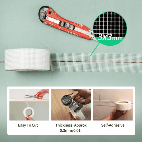 Drywall Joint Tape, Fiberglass Mesh Tape for Drywall Repair,1.97“×150 Ft Self-Adhesive Drywall Mesh Tape for Sheetrock Crack Repair - Image 5