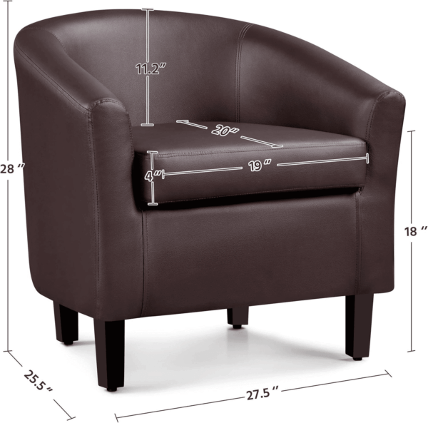 Leather Club Chair, Faux Leather Accent Chair, Modern Living Room Armchair with Wood Legs and Padded Seat for Bedroom Reception Room, Espresso - Image 3
