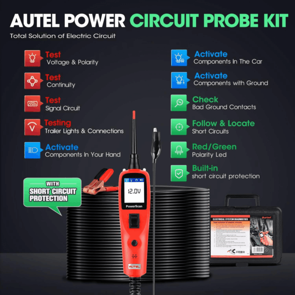 Powerscan Automotive Circuit Tester, Power Circuit Probe Tool, 12-24V Electrical Short Open Breaker Circuit Finder, AC/DC Current Resistance, Duty Cycle, & 20FT Extension Cord, for 99% Cars - Image 2
