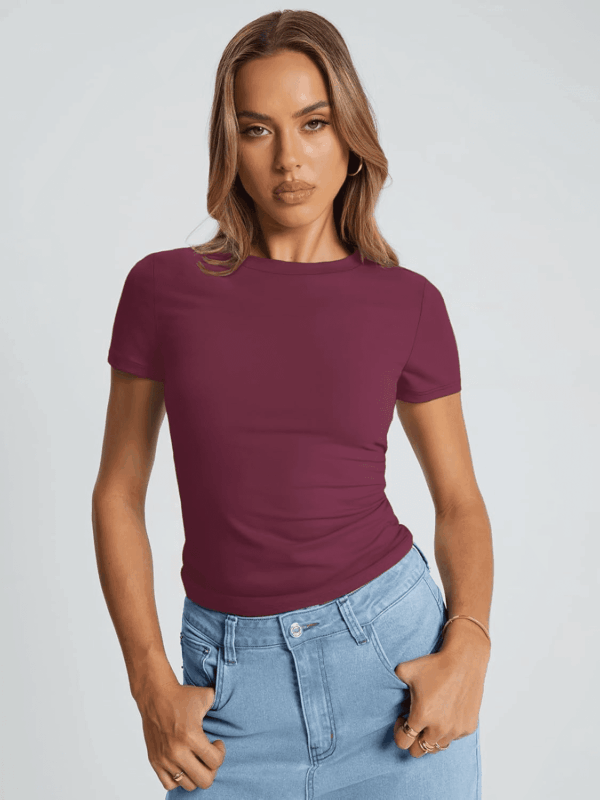 Womens Basic T Shirts Summer Tops 2025 Crop Short Sleeve Slim Fit Tee Cute Gym Workout Clothes - Image 2