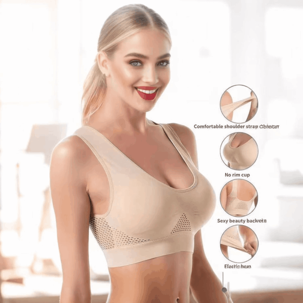 Breathable Anti-Sagging Sports Bra for Women plus Size Wireless Bras with Cooling Lift-Up Air Tech Mesh High Support - Image 3