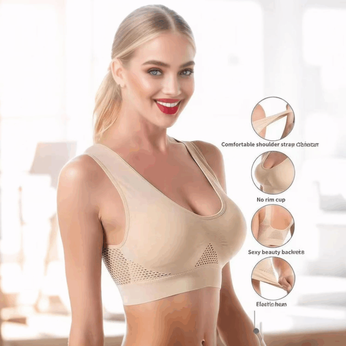 Breathable Anti-Sagging Sports Bra for Women plus Size Wireless Bras with Cooling Lift-Up Air Tech Mesh High Support - Image 3
