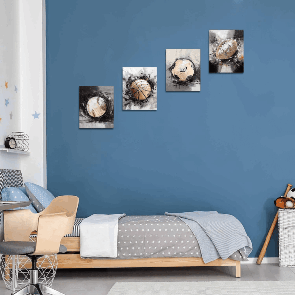 Sports Themed Wall Art, Retro Watercolor Graffiti Football, Baseball, Soccer, Basketball Canvas Prints for Boy'S Room Man Cave Home Decor, Set of 4 - (8 X10 Inches Unframed) - Image 3