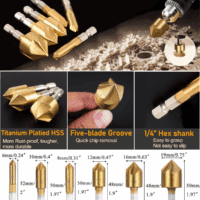32 Pack Woodworking Chamfer Drilling Tools, Including Countersink Drill Bits, L-Wrench, Wood Plug Cutter, Step Bit, Center Punch, Cutting Twist Bits - Image 3