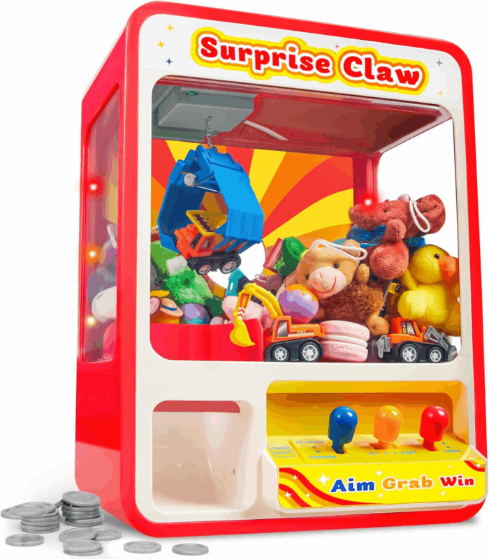 Claw Machine Arcade Toy with LED Light & Adjustable Sound, Rechargable Dispenser Toys Mini Vending Machine for Kids - Perfect Christmas & Birthday Big Gifts for Kids, Ages 3+
