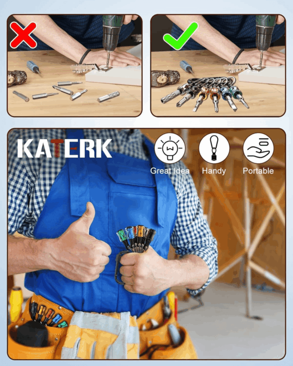 12Pc Portable Bit Holder Key Chain, 1/4 Inch Hex Shank Screwdriver Bit Clip for Impact Driver Drill Bit Extension Nut Driver W/Black Carabiner, Quick Release Lightweight Drill Screw Adapter - Image 3