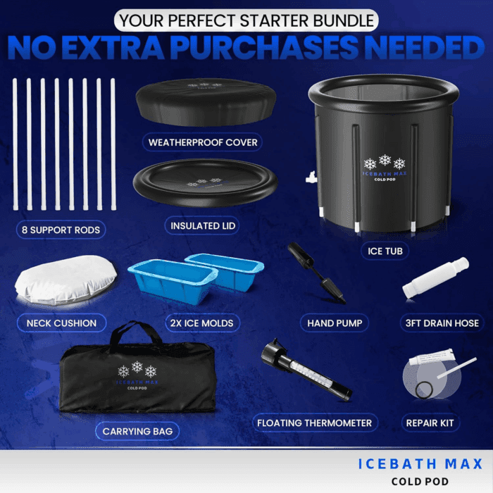 Cold Plunge Tub for Athletes - Complete Starter Bundle: Portable Ice Bath, 2 Reusable Ice Blocks, Thermometer, Ice Tub for Outdoor Cold Water Therapy - Indoor & Outdoor Inflatable Ice Bath - Image 3
