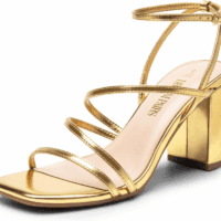 Women'S Heels Chunky Block Strappy Square Open Toe Ankle Buckle Heeled Sandals Wedding Party Dress Shoes Indie