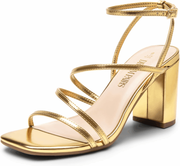 Women'S Heels Chunky Block Strappy Square Open Toe Ankle Buckle Heeled Sandals Wedding Party Dress Shoes Indie