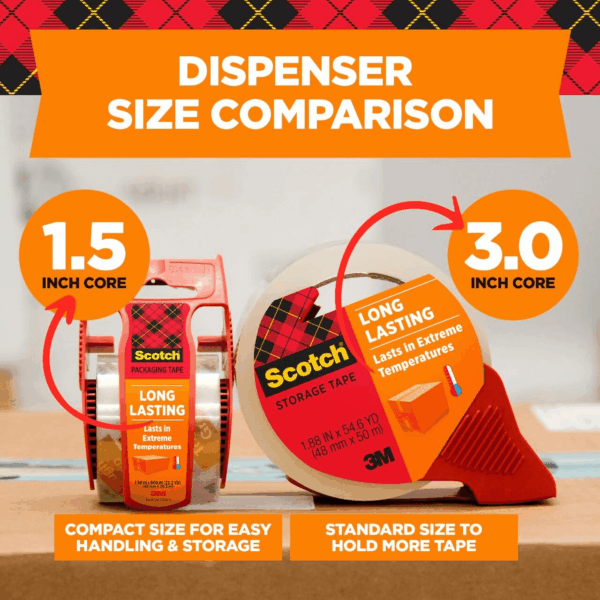 Long Lasting Storage Shipping Packaging Tape, 1.88" X 38.2 Yd, 1 Roll with Dispenser (3650S-RD-ESF) - Image 3