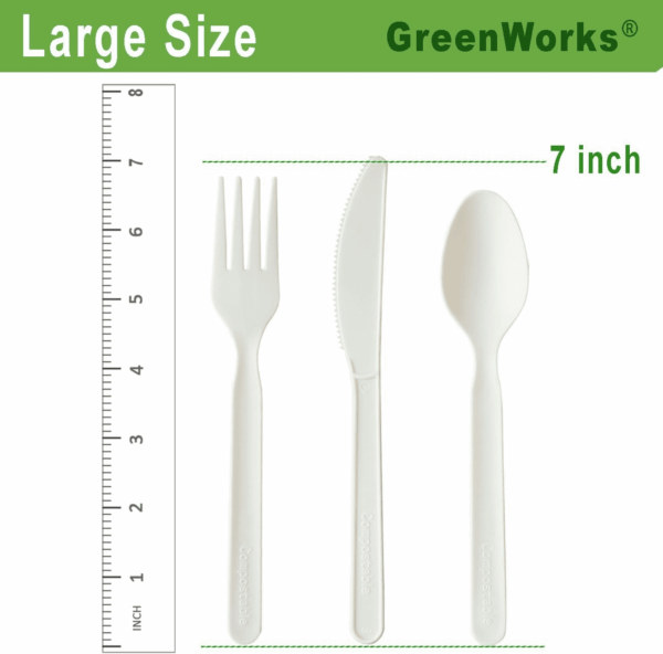 150 Count 7" Heavy-Duty Compostable Utensils,50 Forks 50 Spoons 50 Knives Cutlery Set,Bpi Certified Large Disposable Flatware Set - Image 4