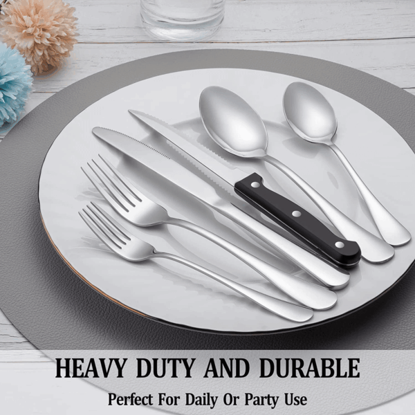 24 Pcs Silverware Set with Steak Knives Service for 4,Stainless Steel Flatware Set,Mirror Polished Cutlery Utensil Set,Home Kitchen Eating Tableware Set,Include Fork Knife Spoon Set,Dishwasher Safe - Image 7