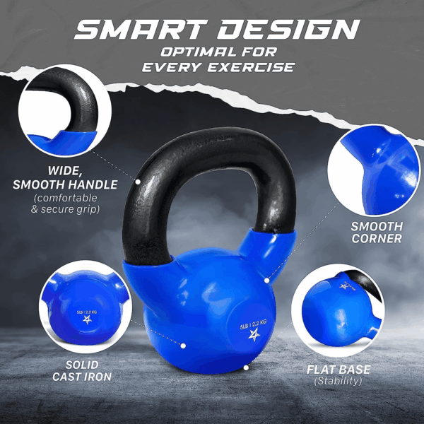 5-65Lbs Kettlebells Vinyl Coated Cast Iron for Dumbbell Weights Exercises, Gym, Fitness, Full Body Workout Equipment Push Up, Grip and Strength Training - Image 3