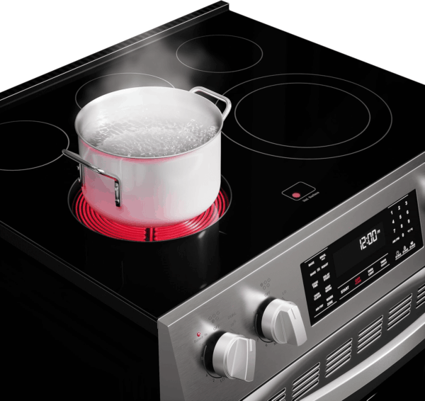 Front Control Electric Range Oven with 5 Cooktop Elements with 7 Cooking Power Options, True Convection, Steam and Self Clean, Freestanding Oven, 4.8 Cu. Ft. Capacity Stainless Steel - Image 4