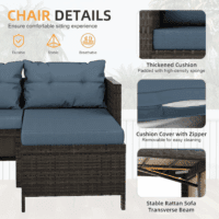 Outdoor Patio Furniture Sets, Wicker Patio Sectional Sets 3-Piece, All Weather Wicker Rattan Patio Seating Sofas with Glass Coffee Table and Cushion (Blue) - Image 4