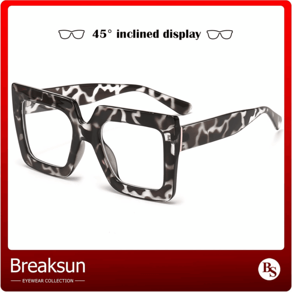 Oversized Blue Light Glasses for Women Fashion Thick Square Computer Eyewear Non-Prescription Black Glasses (White Leopard) - Image 3