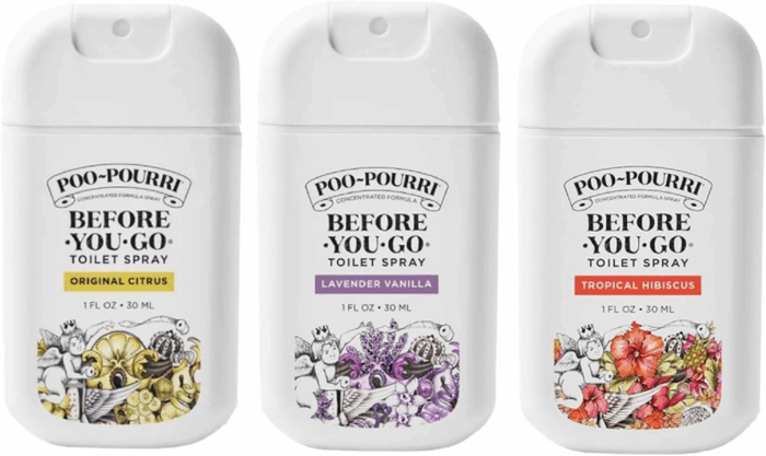 Before-You-Go Toilet Spray, Variety Pack 3 Count- 1 Fl Oz Each Pocket Travel Size - Original Citrus, Lavender Vanilla, and Tropical Hibiscus