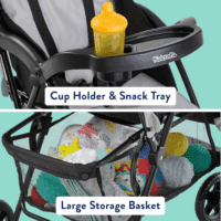 Cloud plus Lightweight Toddler Umbrella Baby Stroller with Large Storage Basket and Canopy, Reclining Seat, Child and Parent Trays, Compact Easy Fold for Summer Travel - Slate Gray - Image 5