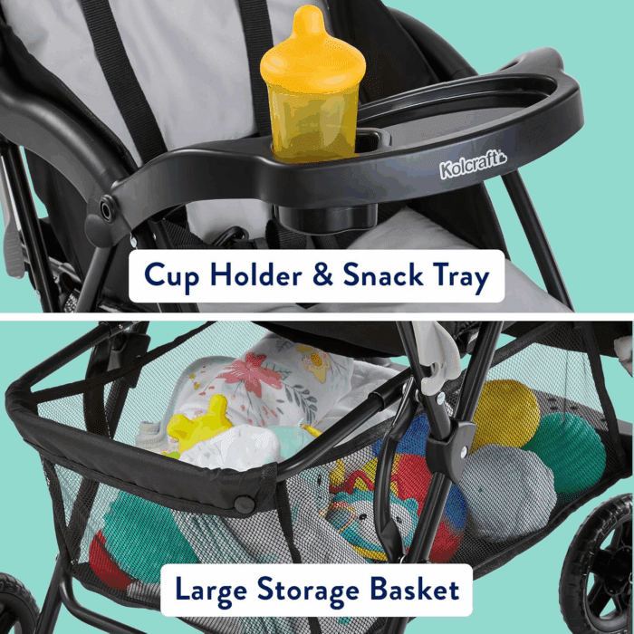 Cloud plus Lightweight Toddler Umbrella Baby Stroller with Large Storage Basket and Canopy, Reclining Seat, Child and Parent Trays, Compact Easy Fold for Summer Travel - Slate Gray - Image 5