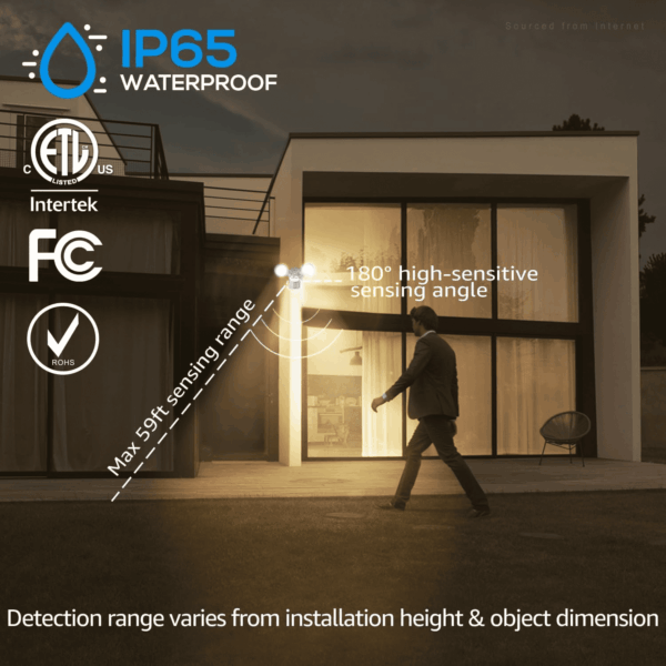 COB LED Security Light, Motion Sensor Flood Lights Outdoor, Aluminum, 3 Modes Motion Detector+Dusk to Dawn+Switch Control, 100-277V, Adjustable 2-Head, IP65, 3000K Warm White, ETL, White - Image 3